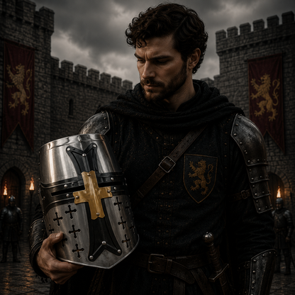 Special Edition Templar Crusader Knight Helmet with Display Stand ,Gift for Him