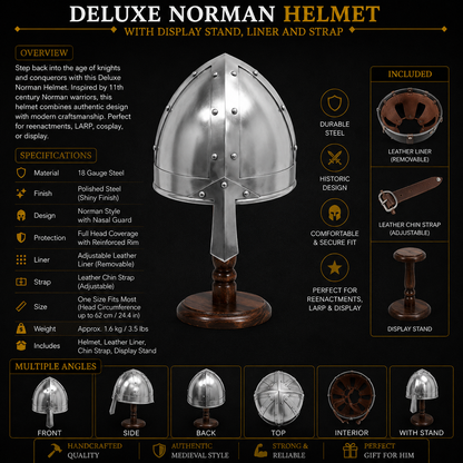 Deluxe Norman Helmet : With Display Stand, Liner and Strap, Medieval Nasal Helmet