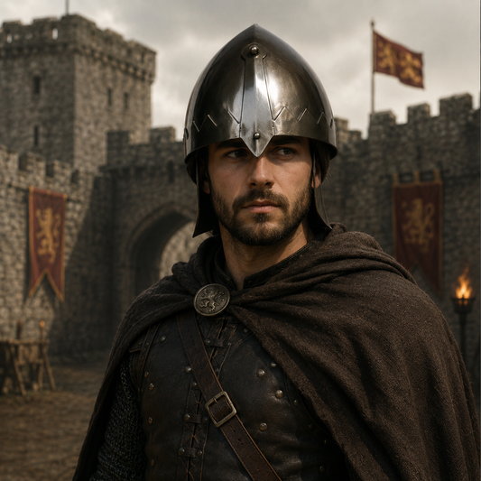 Norman Nasal Helmet: Medieval Knight helmet Replica with Stand