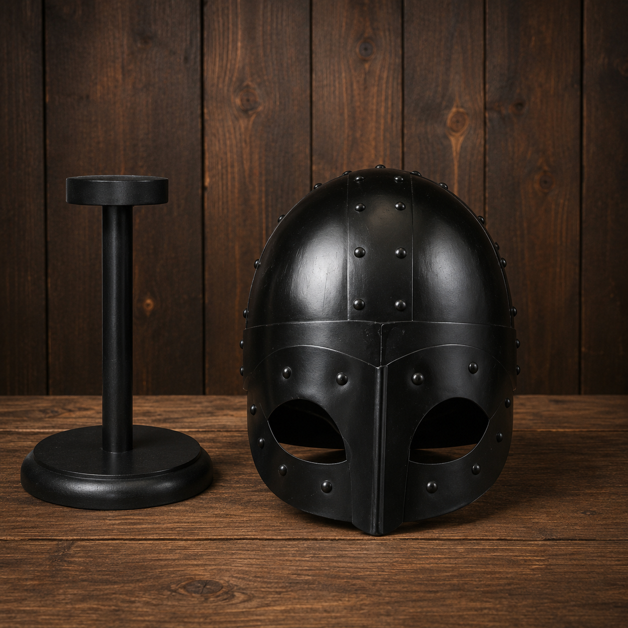 Viking Helmet: Gjermundbu Helmet , Warrior Costume wooden stand