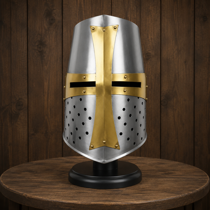 Crusader Helmet Brass Trim – Knights Templar Helmet Practice Armor for Reenactment & Cosplay