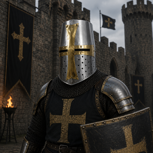 Crusader Helmet Brass Trim – Knights Templar Helmet Practice Armor for Reenactment & Cosplay