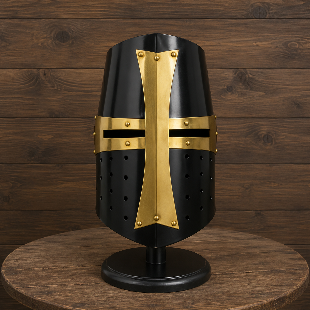 Black Crusader Helmet : Templar Warrior Helmet Helm with Display Stand