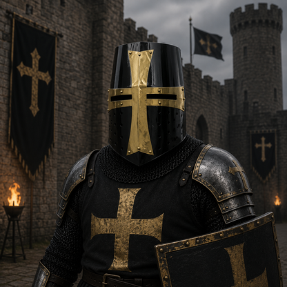Black Crusader Helmet : Templar Warrior Helmet Helm with Display Stand