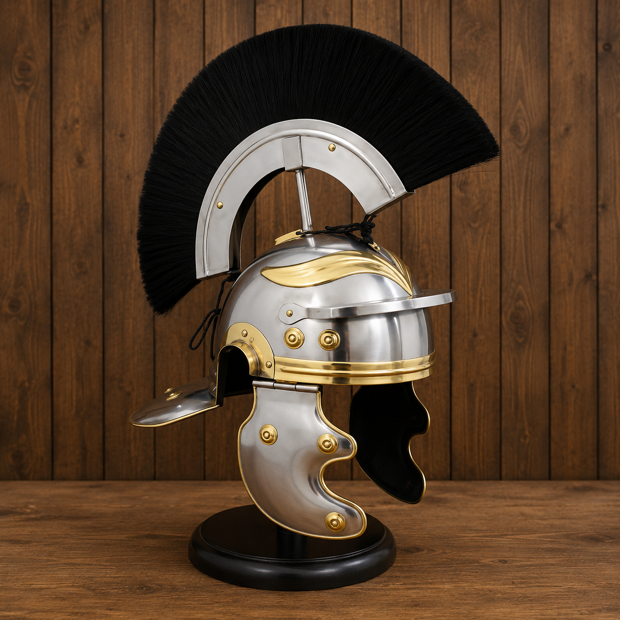 Roman Centurion Helmet with Stand, Centurion Helmet With Black Hair