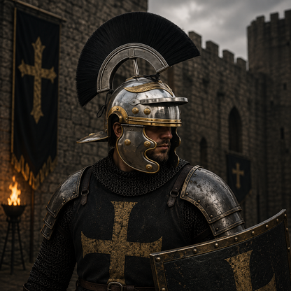 Roman Centurion Helmet with Stand, Centurion Helmet With Black Hair