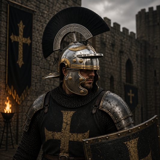 Roman Centurion Helmet with Stand, Centurion Helmet With Black Hair
