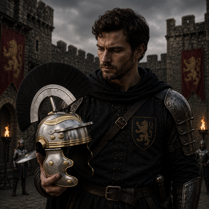 Roman Centurion Helmet with Stand, Centurion Helmet With Black Hair