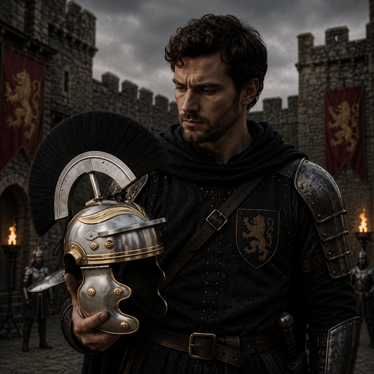 Roman Centurion Helmet with Stand, Centurion Helmet With Black Hair