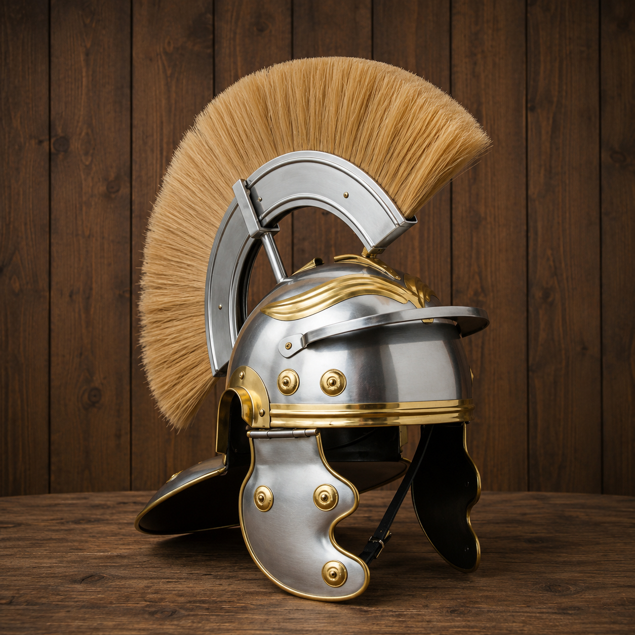 New Roman Centurion Helmet with Stand, Centurion Helmet With Brown Hair