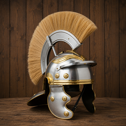 New Roman Centurion Helmet with Stand, Centurion Helmet With Brown Hair