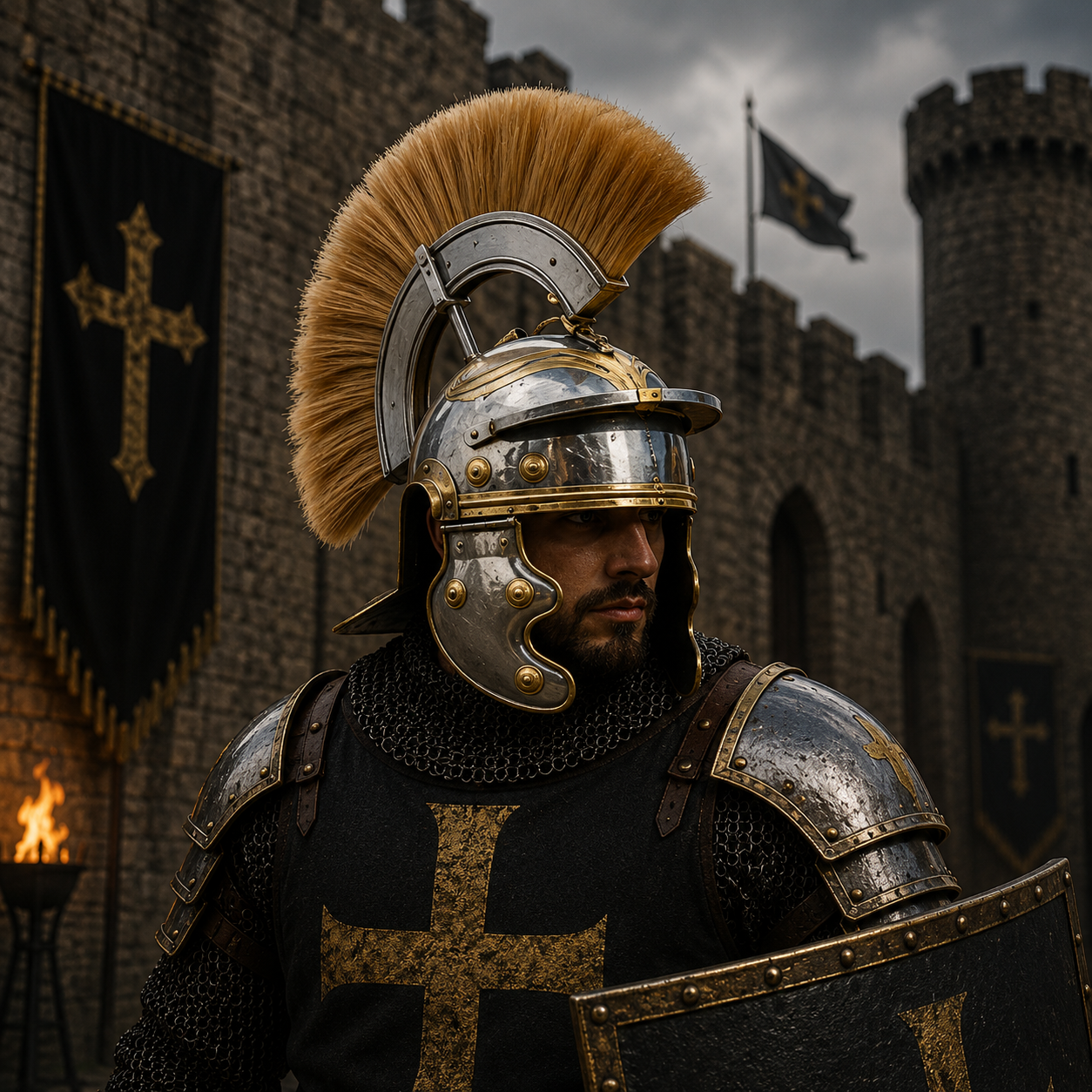 New Roman Centurion Helmet with Stand, Centurion Helmet With Brown Hair
