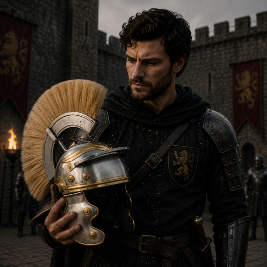 New Roman Centurion Helmet with Stand, Centurion Helmet With Brown Hair