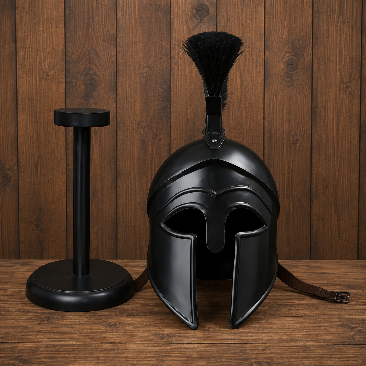 Corinthian Helmet : Warrior Medieval Helmet with Wooden Stand