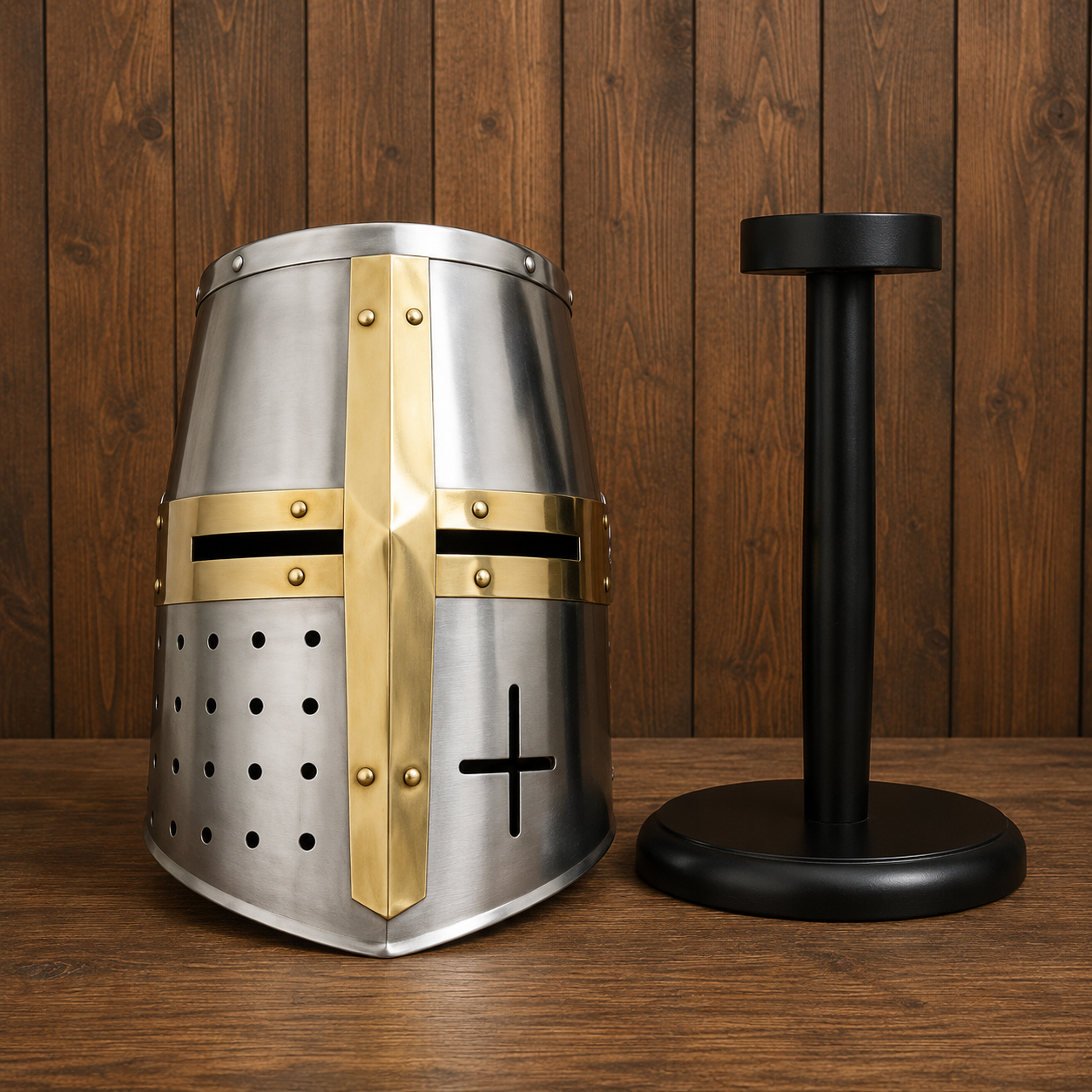 New Templar Crusader Helmet : Brass Cross Helm, Ren faire Costume ,