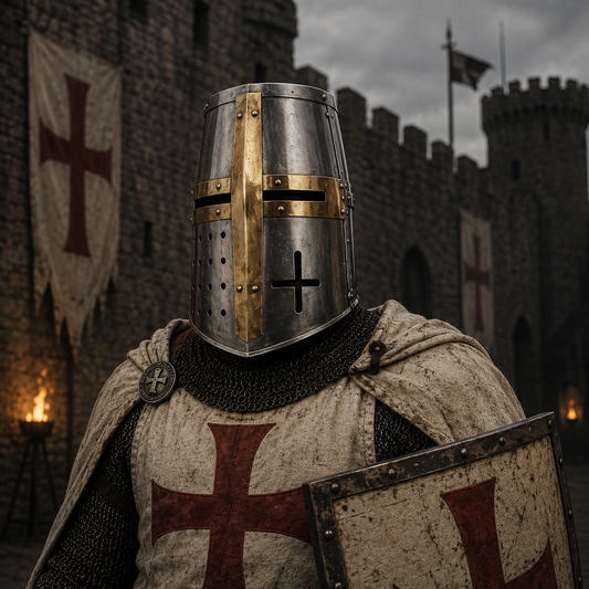 New Templar Crusader Helmet : Brass Cross Helm, Ren faire Costume ,