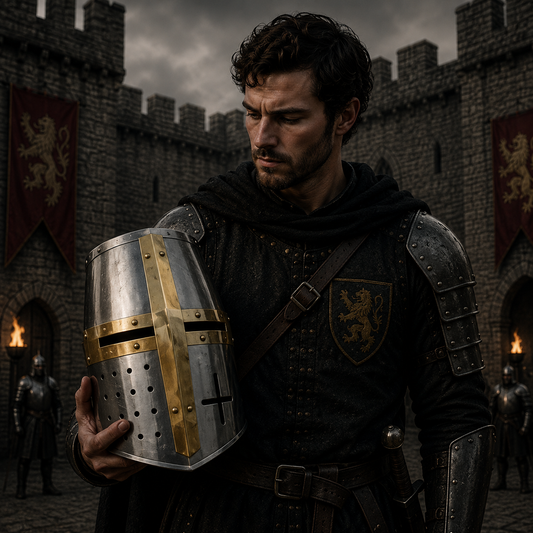 New Templar Crusader Helmet : Brass Cross Helm, Ren faire Costume ,