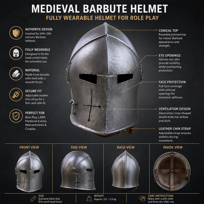 Medieval Barbute Helmet : fully wearable helmet for Role Play , Barbute Helmet