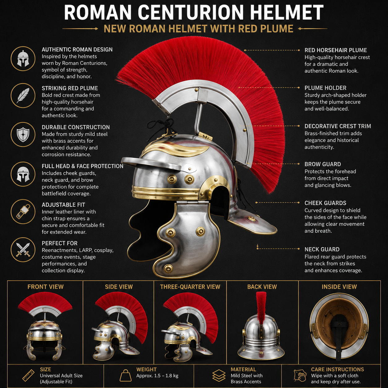 Roman Centurion Helmet ,New Roman helmet With Red Plume