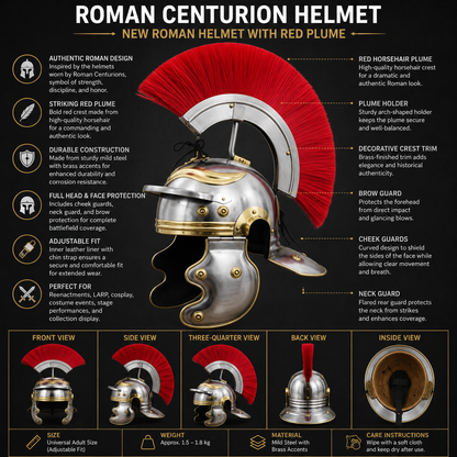 Roman Centurion Helmet ,New Roman helmet With Red Plume