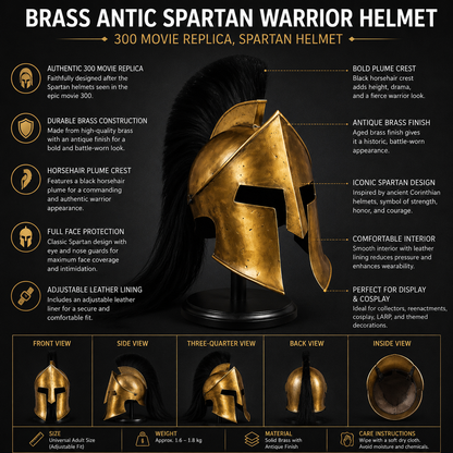 Brass Antic Spartan Warrior Helmet: 300 Movie Replica,  Spartan helmet