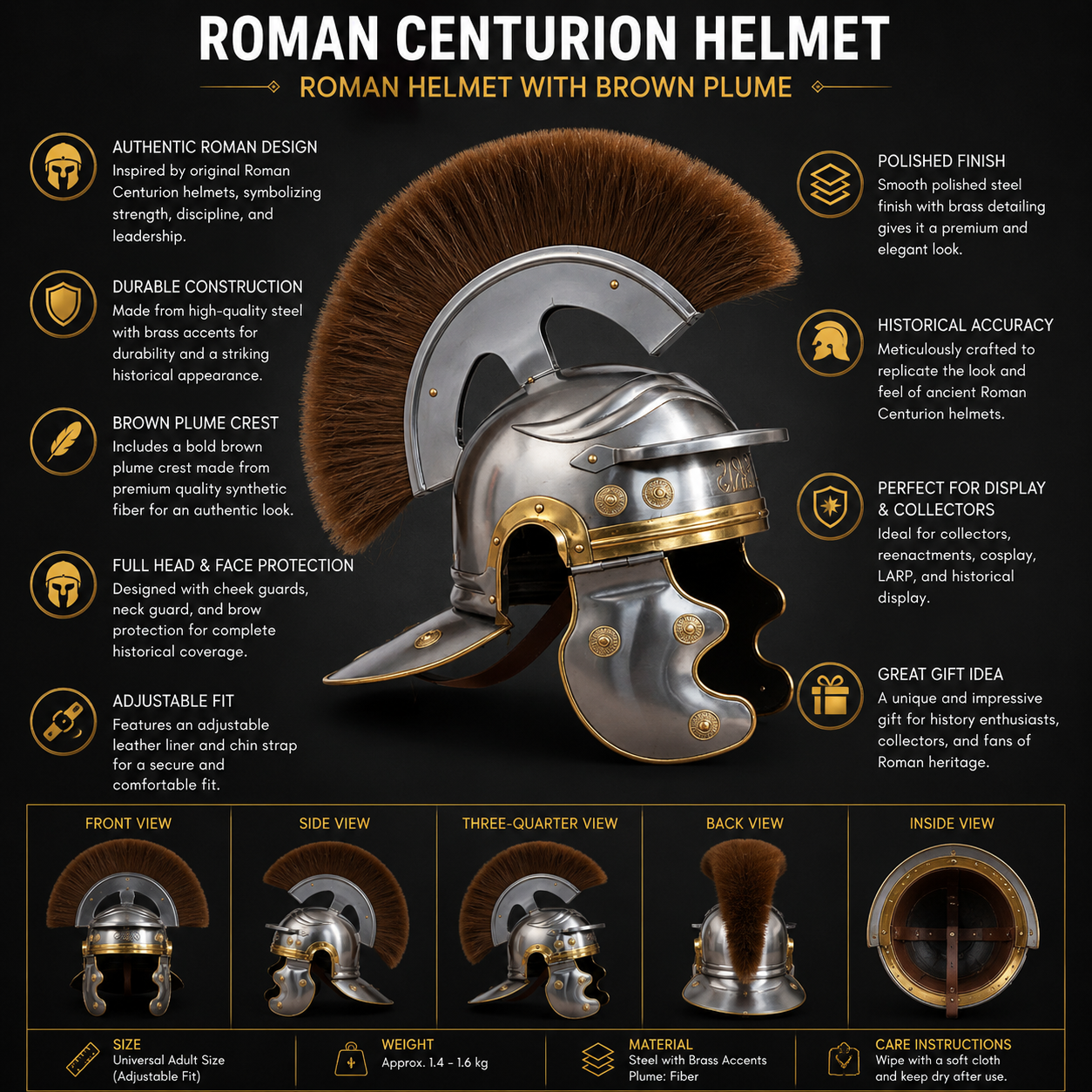 Roman Centurion Helmet : Roman Helmet with Brown Plume