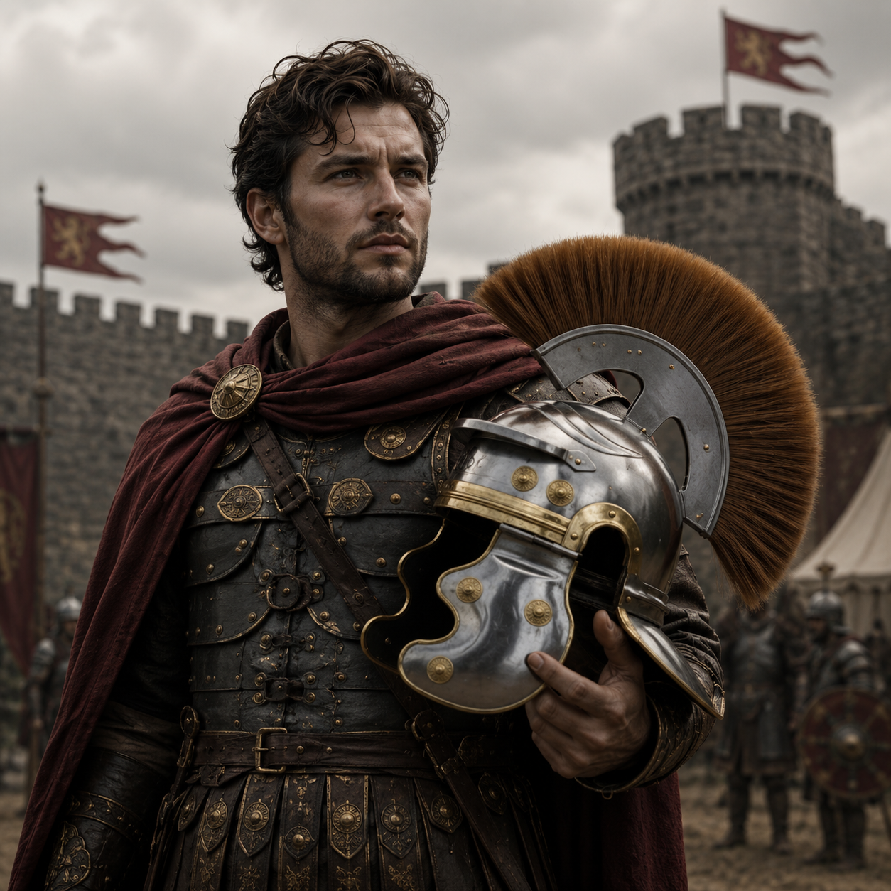 Roman Centurion Helmet : Roman Helmet with Brown Plume