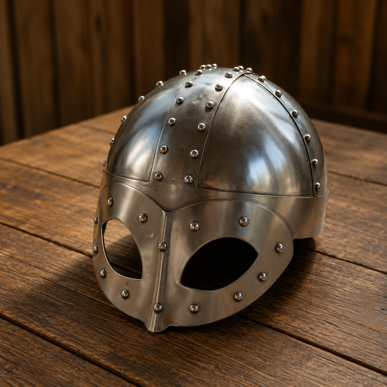 Viking Helmet: Gjermundbu Helmet , Warrior Costume wooden stand - LARP, SCA Armour