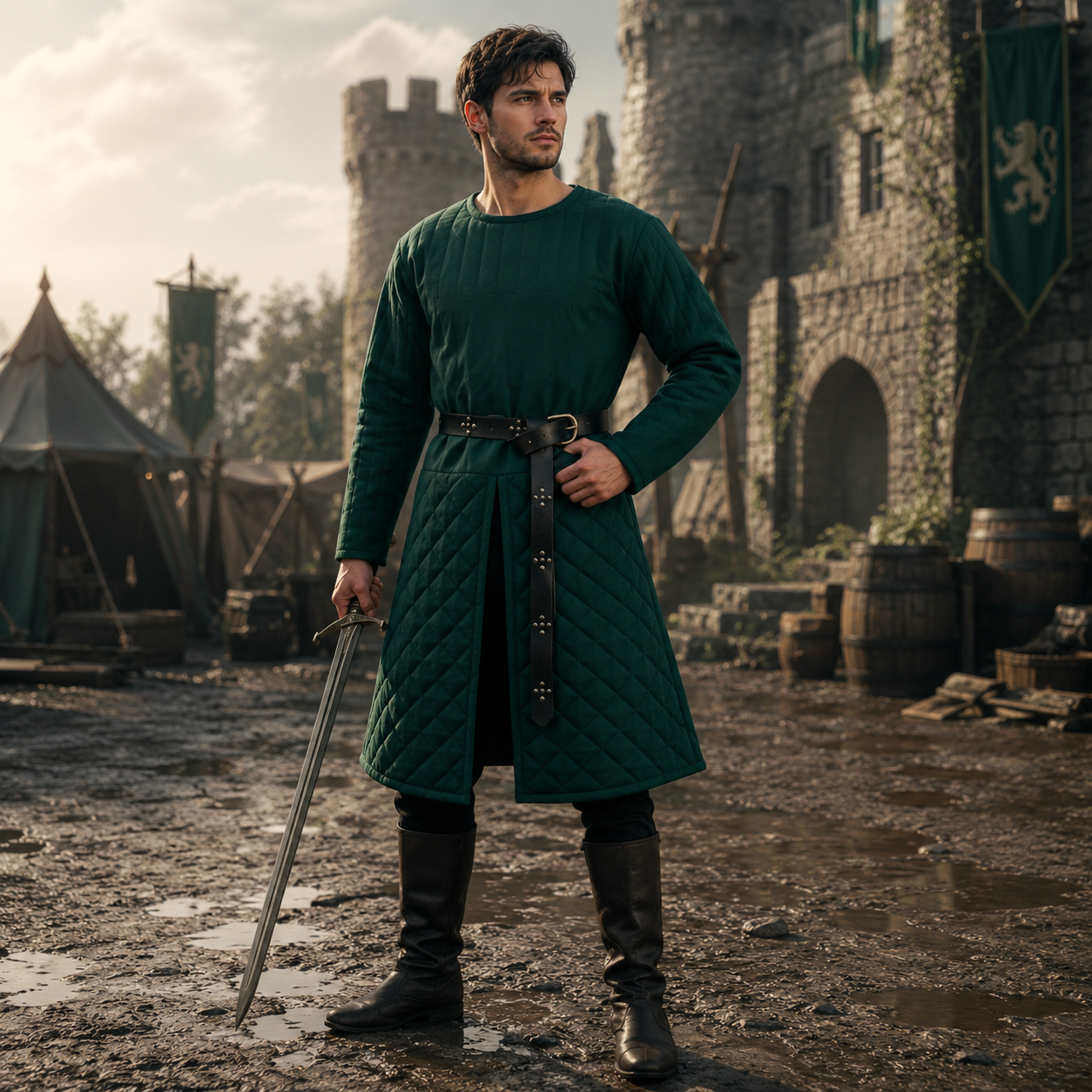 Quilted Gambeson : Ren faire Brown Costume For LARP Event