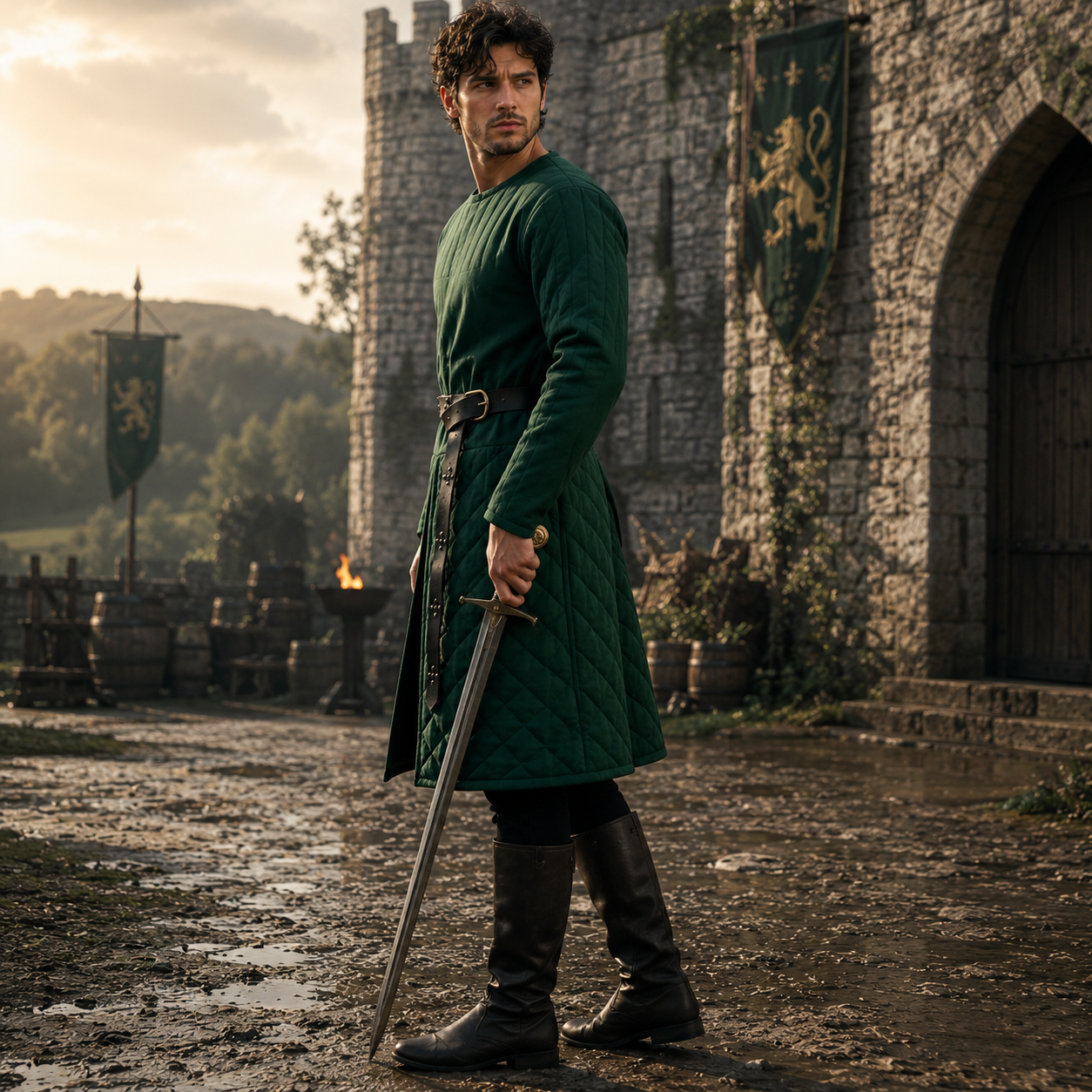Quilted Gambeson : Ren faire Brown Costume For LARP Event