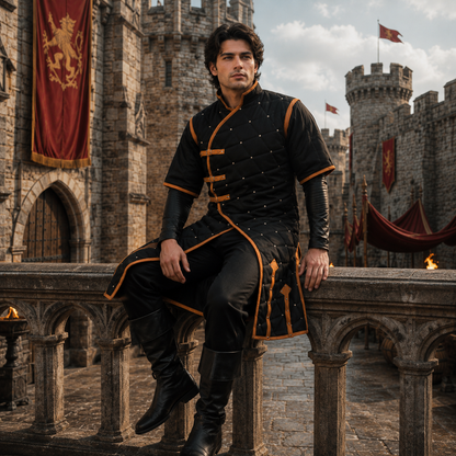 Medieval Gambeson With Brown Leather Trim: Ren faire  Costume