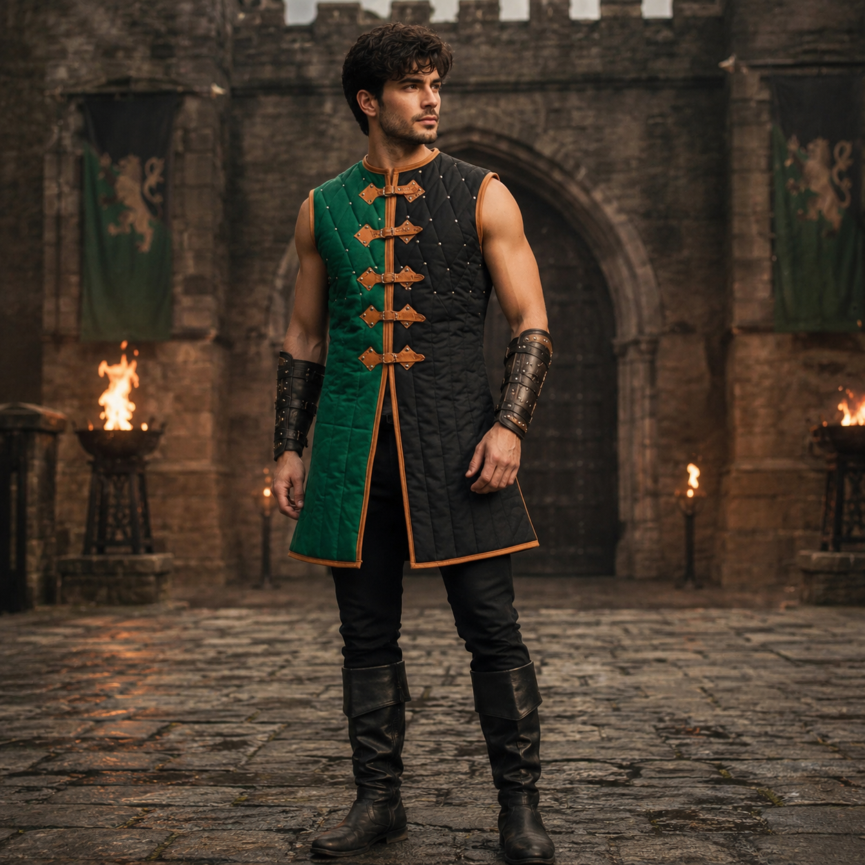 Sleeveless Ren Faire Gambeson, Medieval Padded Costume