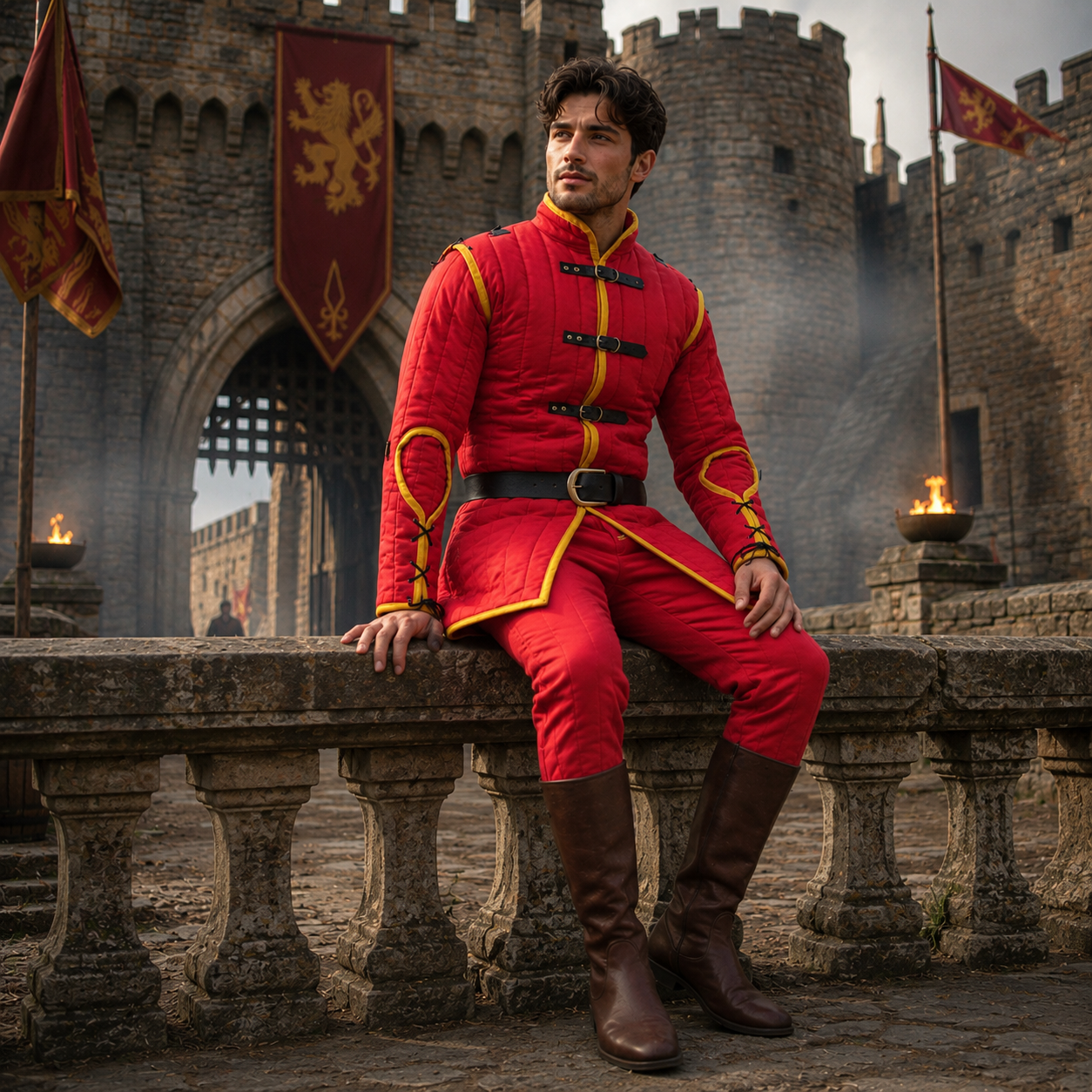 Red Cotton Gambeson – LARP & Renaissance Costume