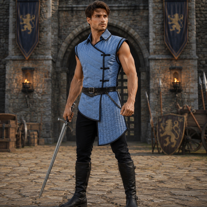 Cotton Medieval Gambeson: Sleeveless Padded Armor, Reenactment Costume for Halloween events