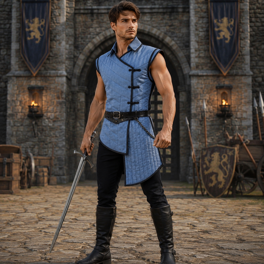 Cotton Medieval Gambeson: Sleeveless Padded Armor, Reenactment Costume for Halloween events