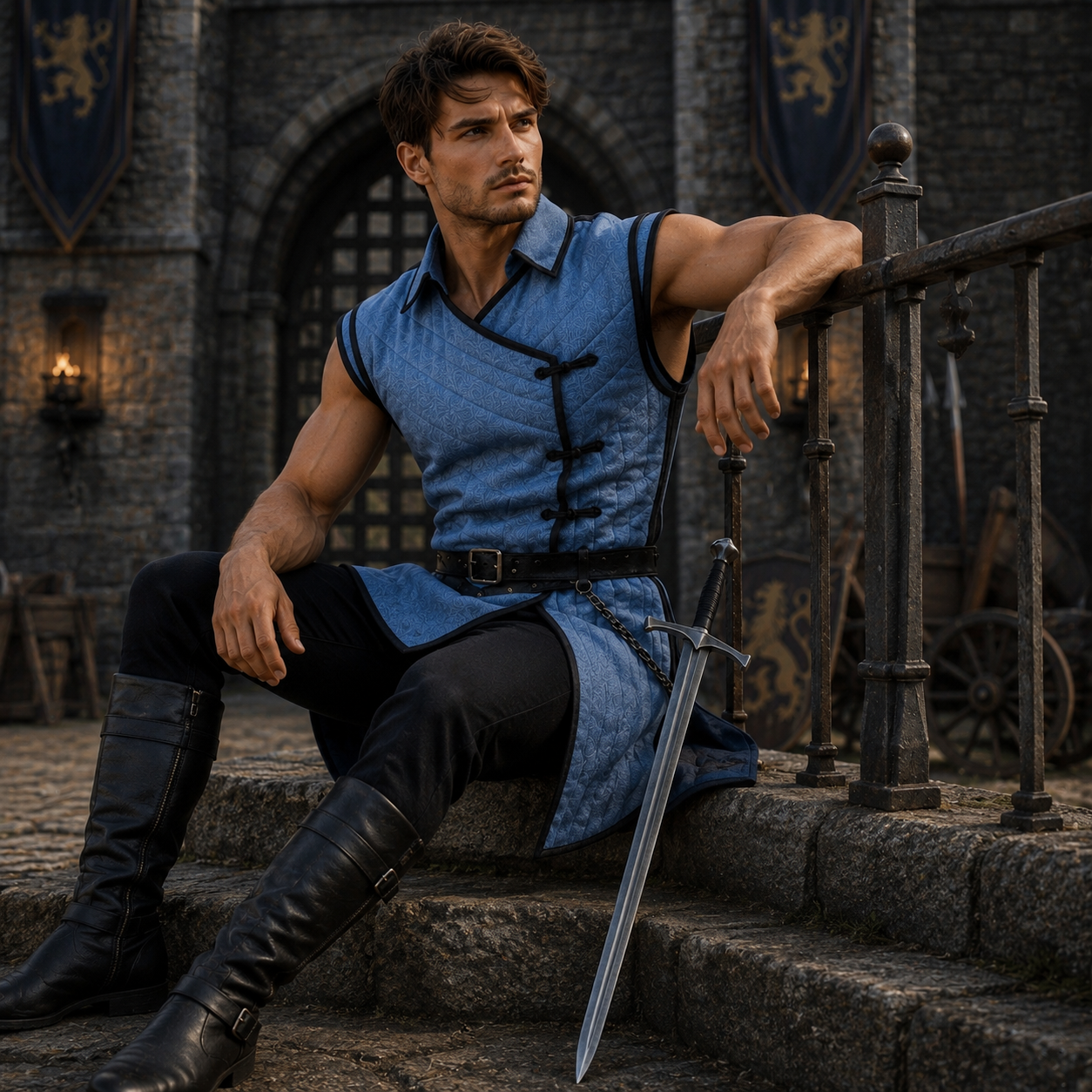 Cotton Medieval Gambeson: Sleeveless Padded Armor, Reenactment Costume for Halloween events
