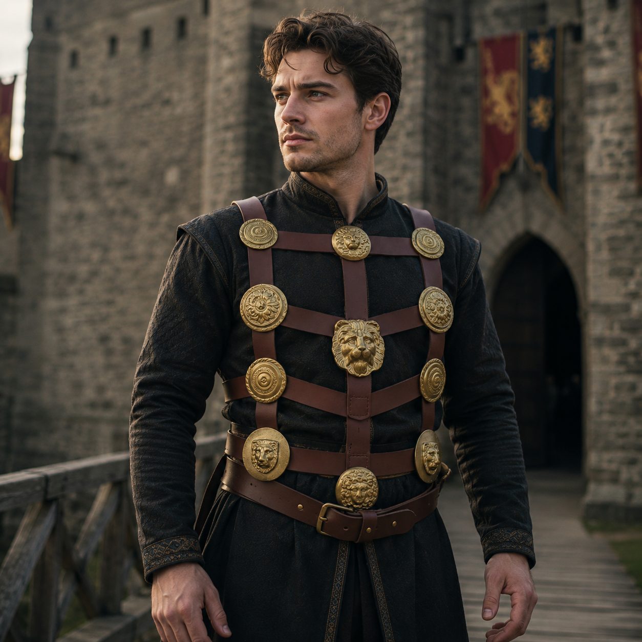 Roman Phalera Belt – Brass & Leather Military Reenactment Soldier Belt