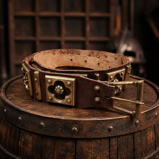 Artisan Medieval Brass & Leather Armor Belt – Renaissance Faire & Historical Costume Accessory