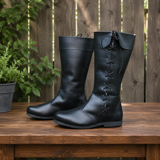 Medieval Leather lises Boots: Ren Faire Viking Pirate Shoes for Halloween events