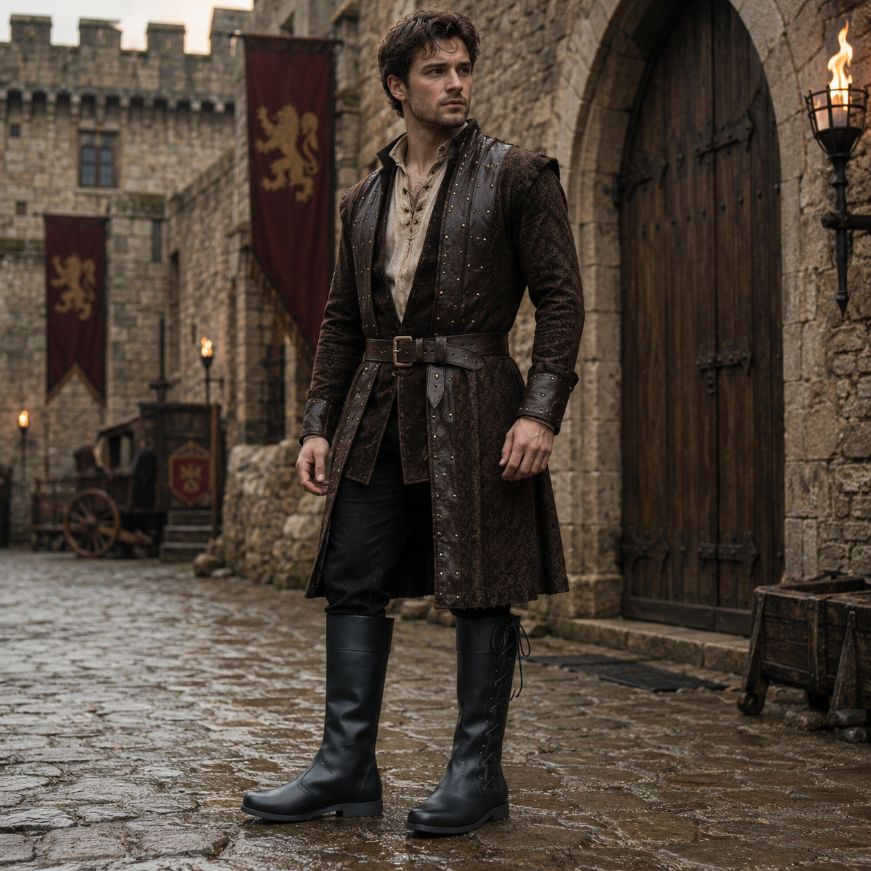 Medieval Leather lises Boots: Ren Faire Viking Pirate Shoes for Halloween events