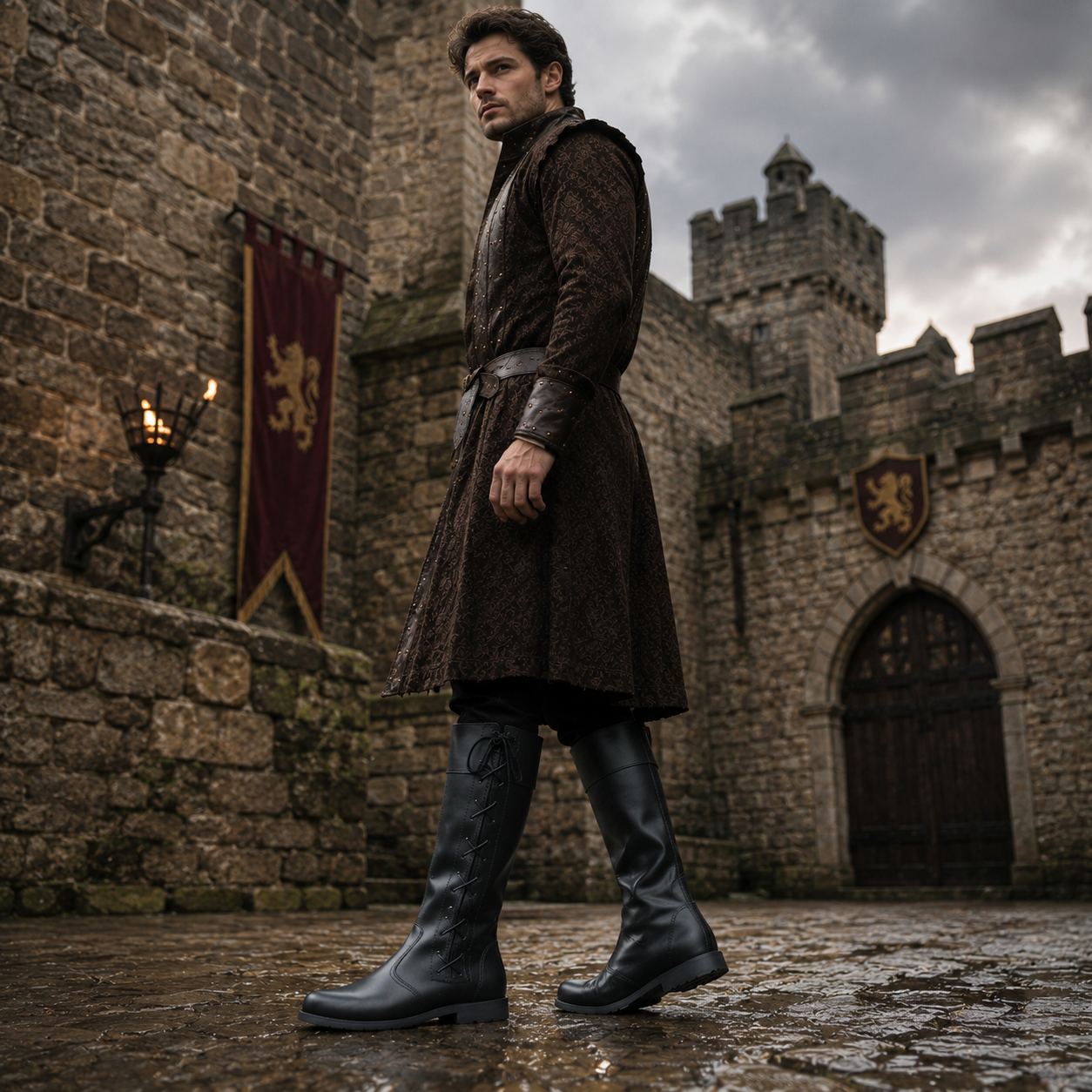 Medieval Leather lises Boots: Ren Faire Viking Pirate Shoes for Halloween events