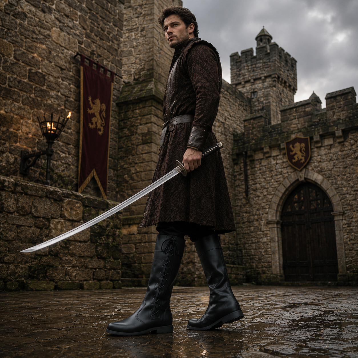 Medieval Leather lises Boots: Ren Faire Viking Pirate Shoes for Halloween events