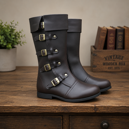 Medieval Renaissance Boots : Viking Pirate Style Ren faire Boots, Brown Reenactments Shoes ,