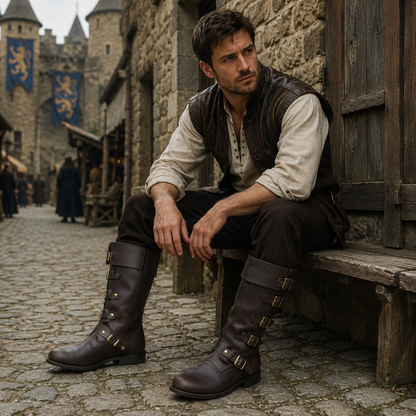 Medieval Renaissance Boots : Viking Pirate Style Ren faire Boots, Brown Reenactments Shoes ,