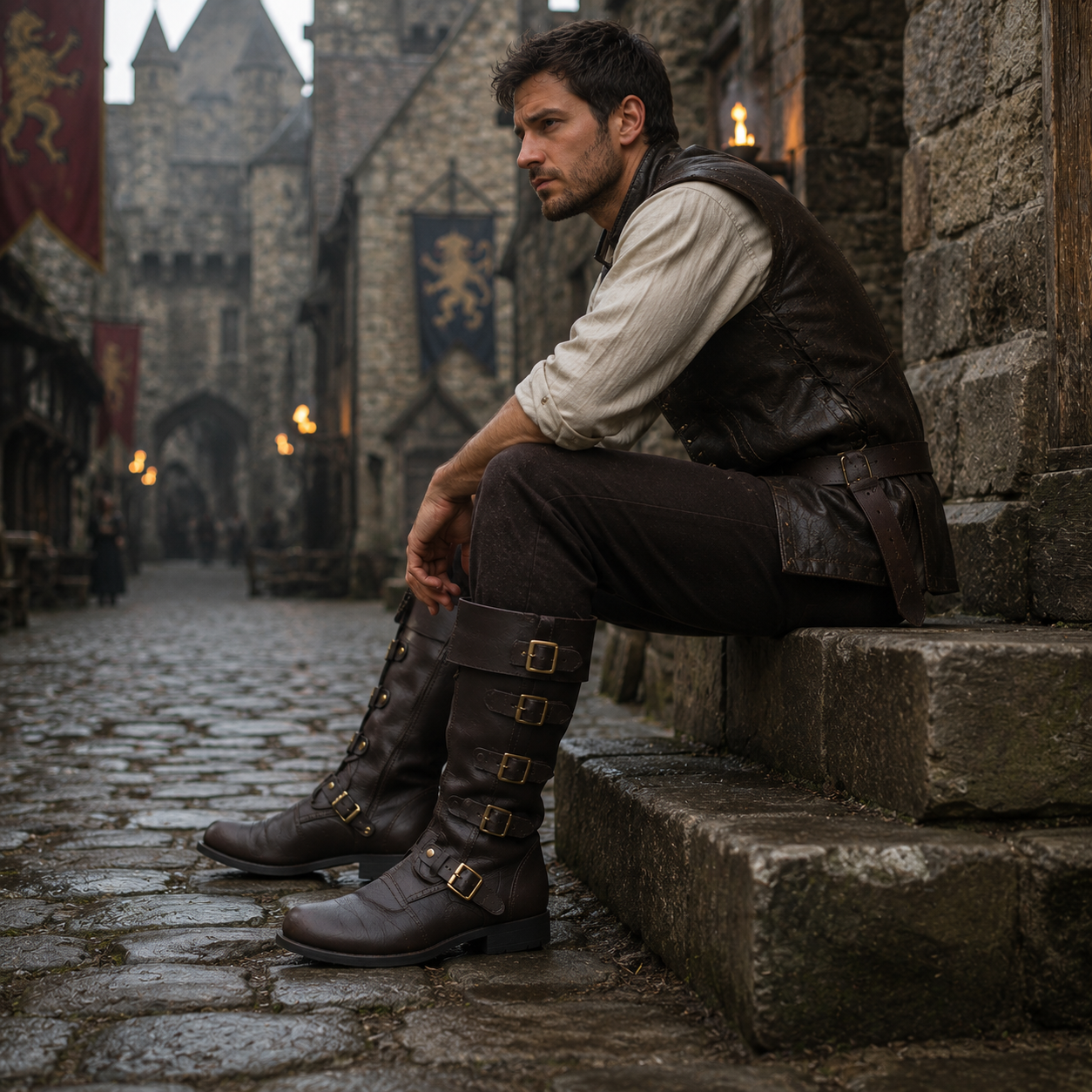Medieval Renaissance Boots : Viking Pirate Style Ren faire Boots, Brown Reenactments Shoes ,