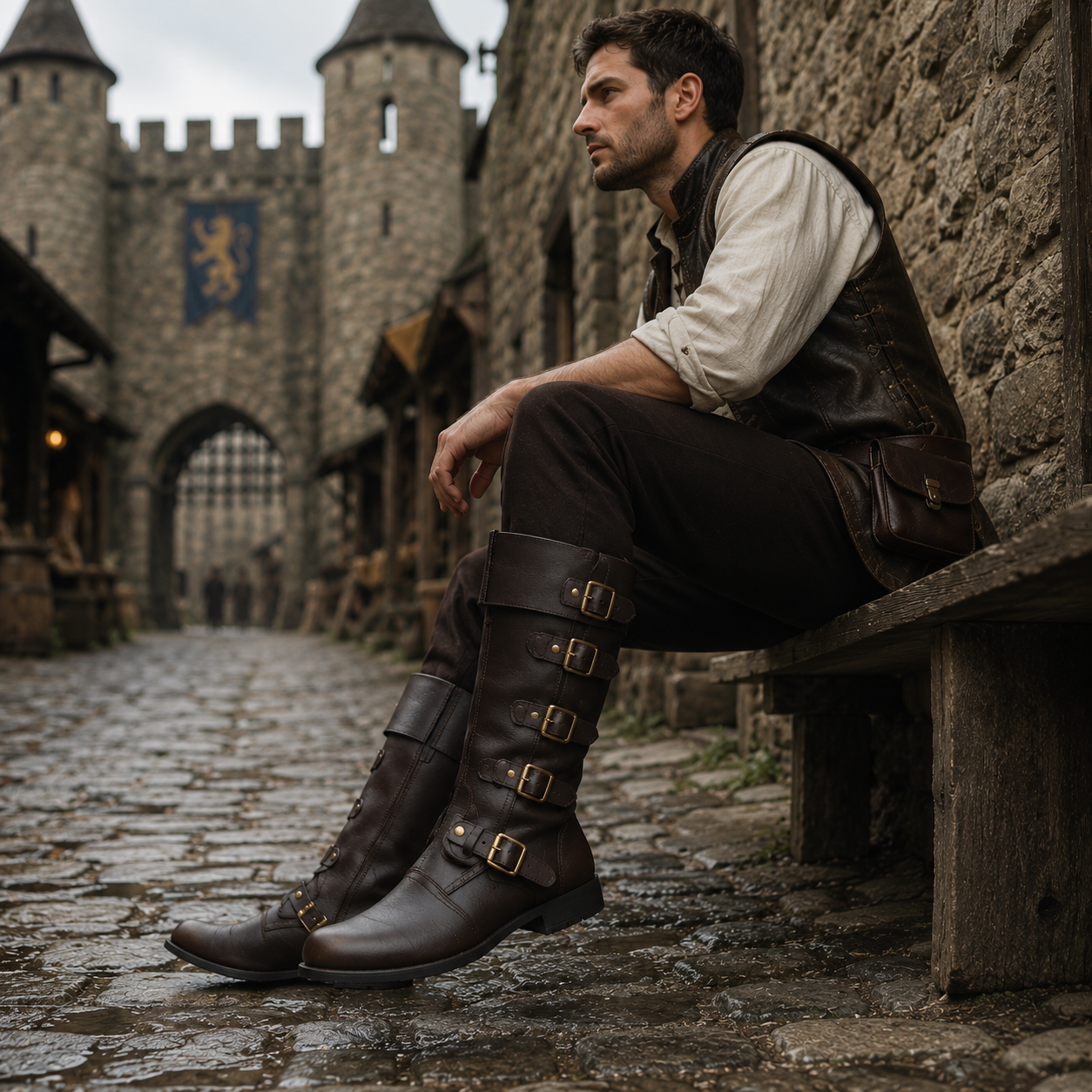 Medieval Renaissance Boots : Viking Pirate Style Ren faire Boots, Brown Reenactments Shoes ,