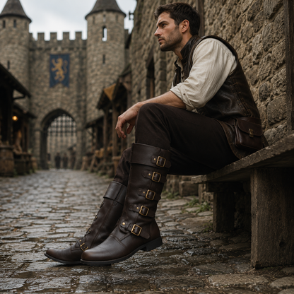 Medieval Renaissance Boots : Viking Pirate Style Ren faire Boots, Brown Reenactments Shoes ,