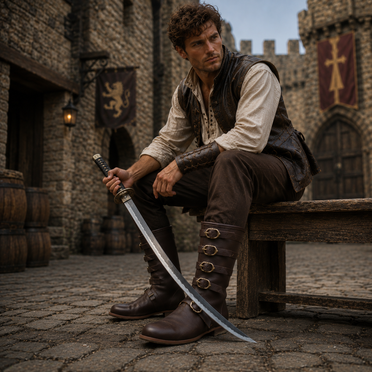Medieval Leather Boot , Ren Faire Costume , LARP, Pirate Cosplay