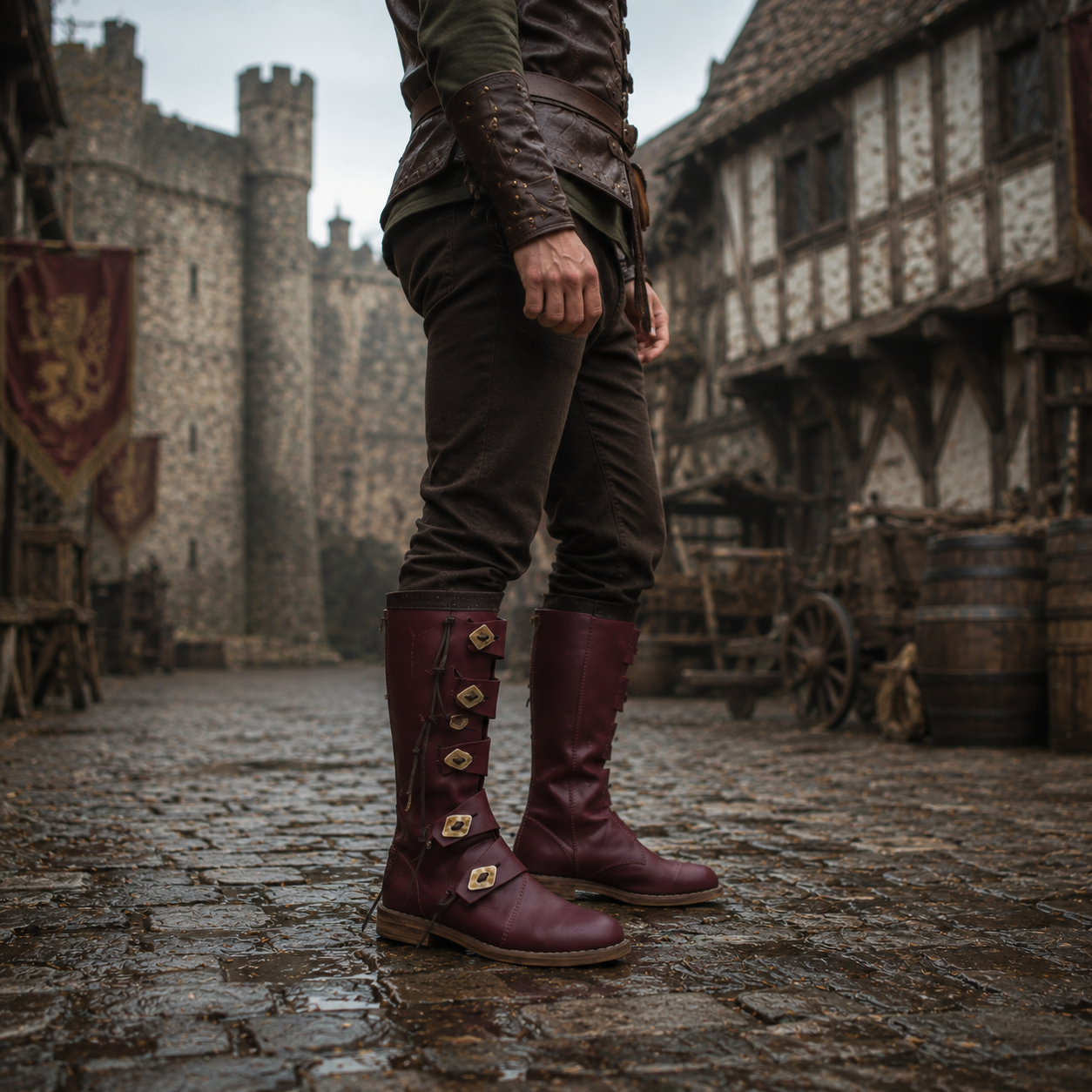 Viking Leather Long Boots: Ren Faire Costume Shoes