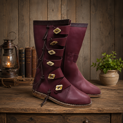 Viking Leather Long Boots: Ren Faire Costume Shoes